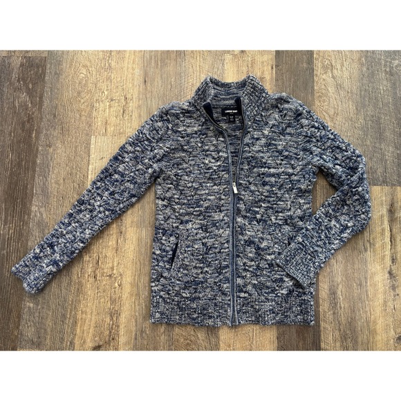 Lands' End Sweaters - Lands End Drifter Full Zip Sweater Blue White Marled Cotton Cable Knit Womens S